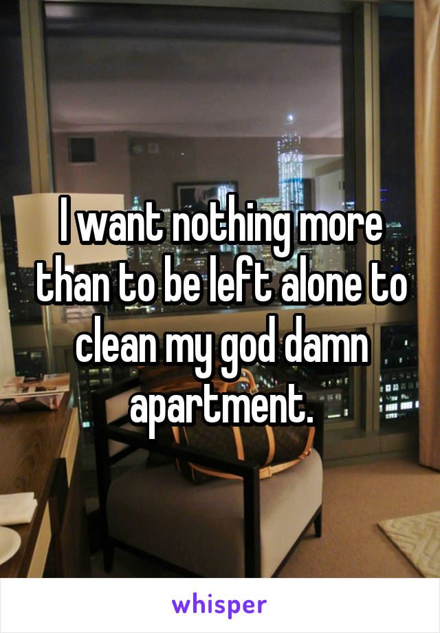 I want nothing more than to be left alone to clean my god damn apartment.
