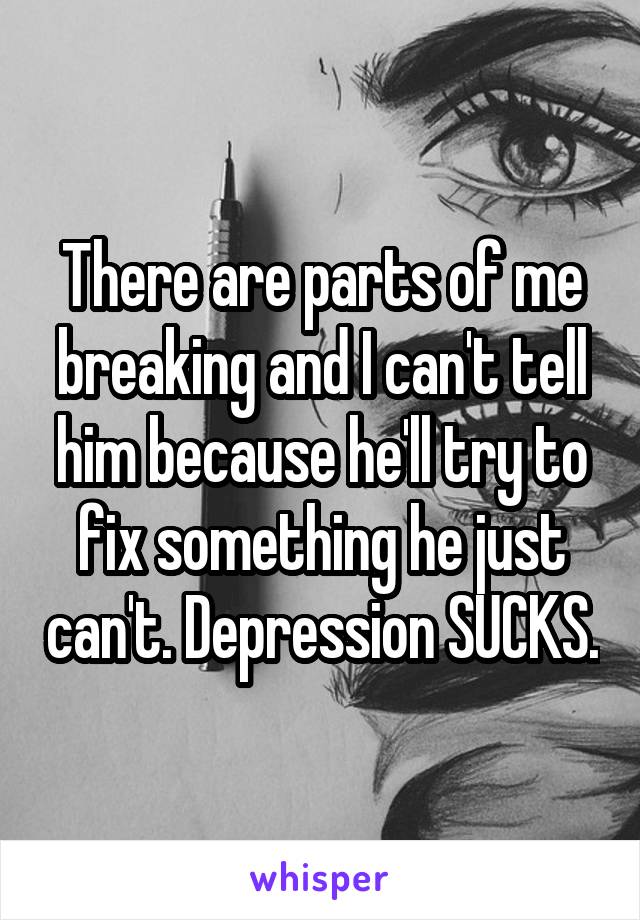 There are parts of me breaking and I can't tell him because he'll try to fix something he just can't. Depression SUCKS.