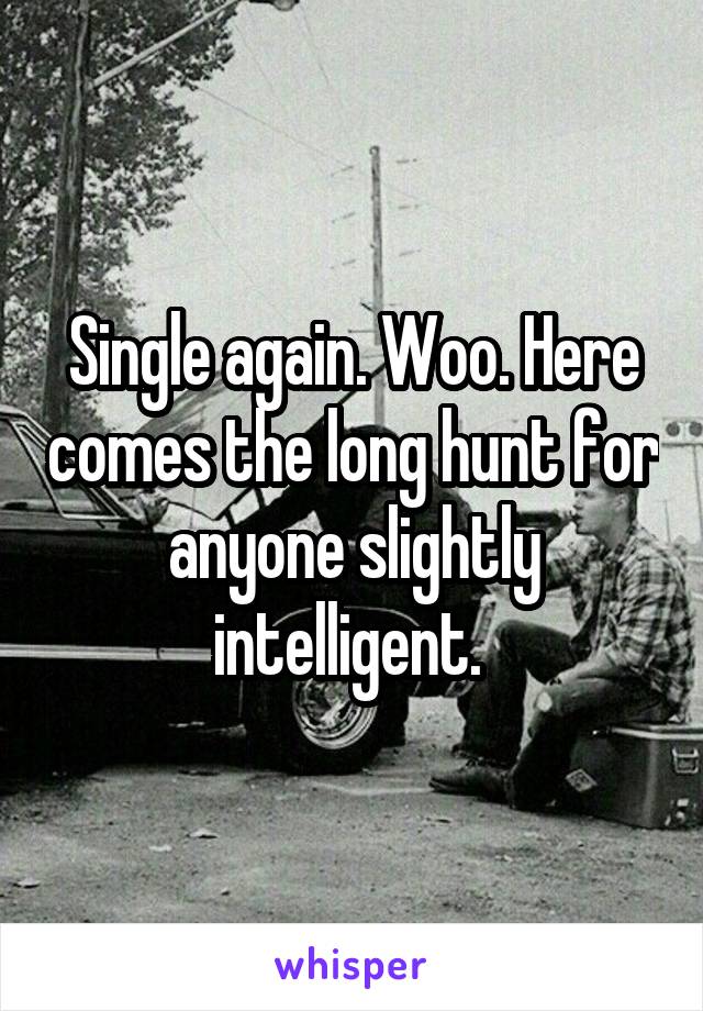 Single again. Woo. Here comes the long hunt for anyone slightly intelligent. 