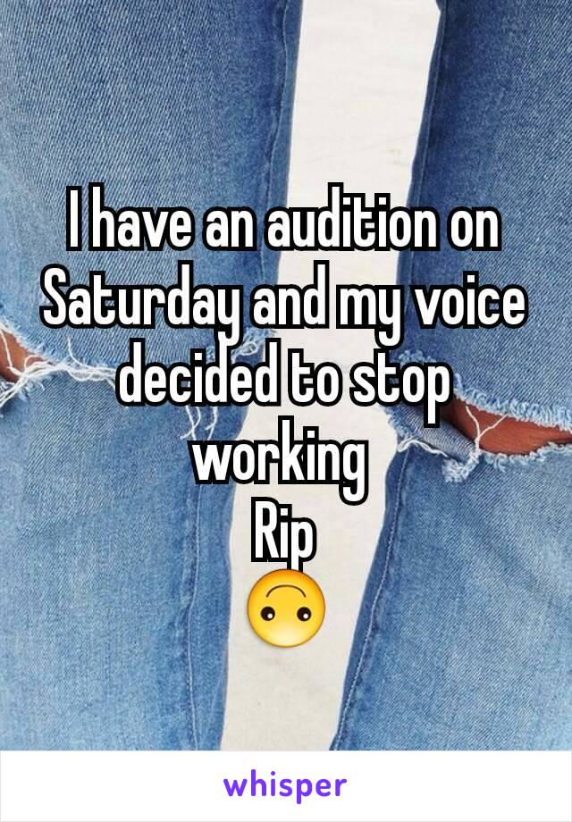 I have an audition on Saturday and my voice decided to stop working 
Rip
🙃