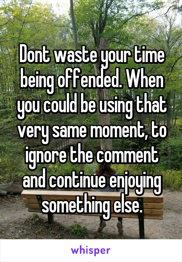 Dont waste your time being offended. When you could be using that very same moment, to ignore the comment and continue enjoying something else.