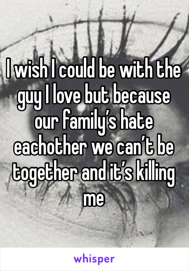 I wish I could be with the guy I love but because our family’s hate eachother we can’t be together and it’s killing me