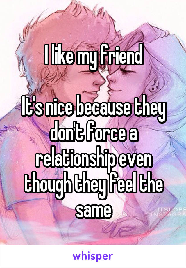 I like my friend

It's nice because they don't force a relationship even though they feel the same