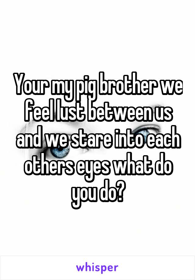 Your my pig brother we feel lust between us and we stare into each others eyes what do you do?