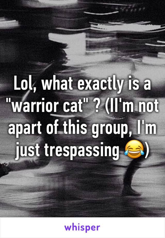 Lol, what exactly is a "warrior cat" ? (II'm not apart of this group, I'm just trespassing 😂)