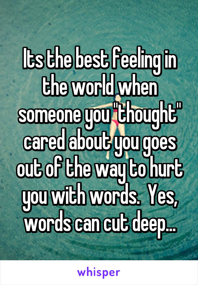 Its the best feeling in the world when someone you "thought" cared about you goes out of the way to hurt you with words.  Yes, words can cut deep...