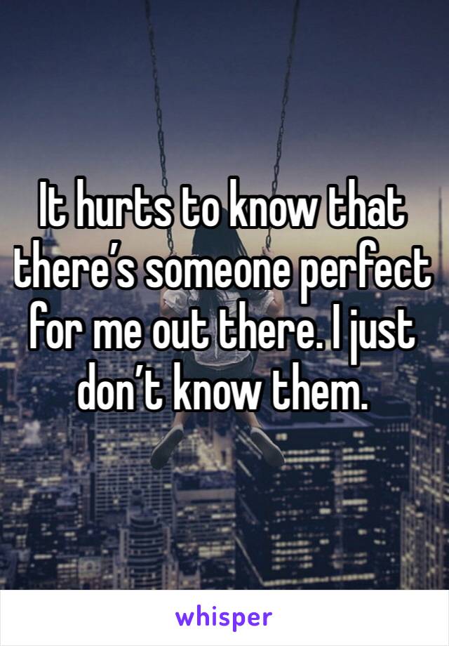 It hurts to know that there’s someone perfect for me out there. I just don’t know them. 