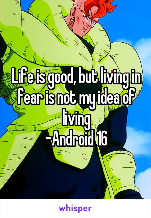 Life is good, but living in fear is not my idea of living
-Android 16
