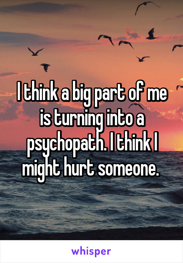 I think a big part of me is turning into a psychopath. I think I might hurt someone. 