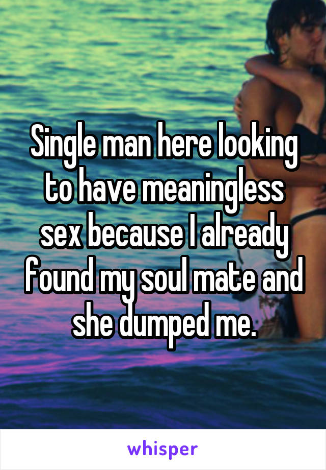 Single man here looking to have meaningless sex because I already found my soul mate and she dumped me.