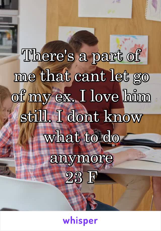 There's a part of me that cant let go of my ex. I love him still. I dont know what to do anymore
23 F