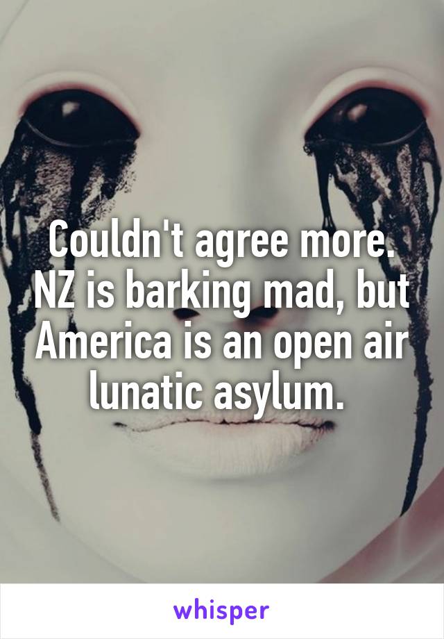 Couldn't agree more. NZ is barking mad, but America is an open air lunatic asylum. 