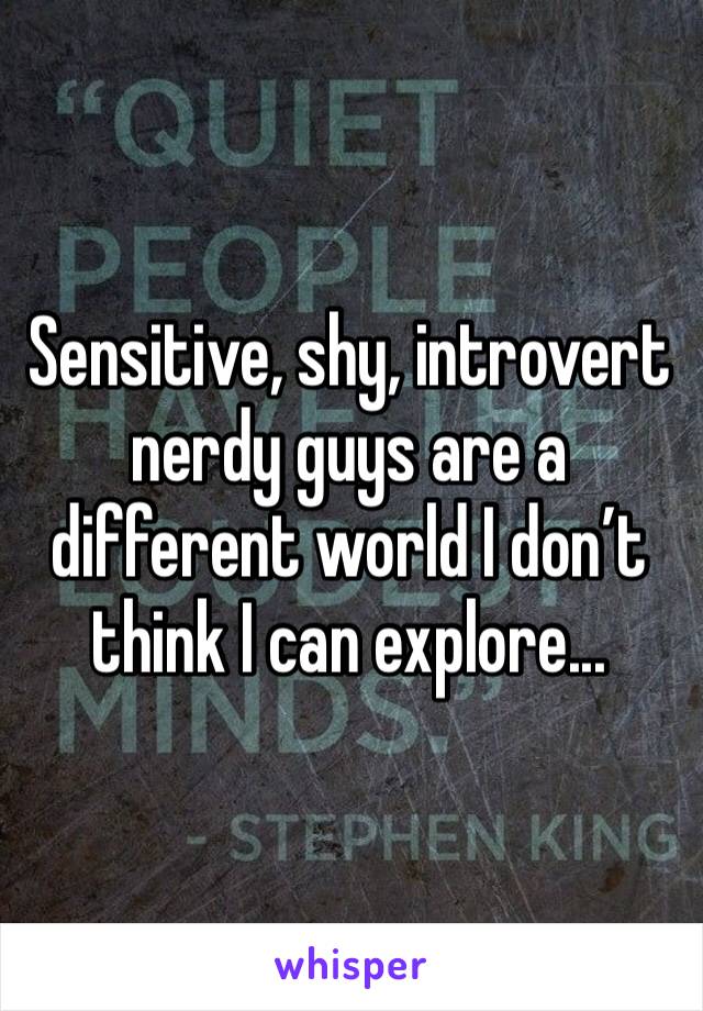 Sensitive, shy, introvert nerdy guys are a different world I don’t think I can explore...