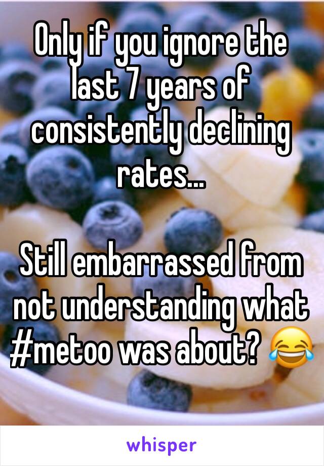 Only if you ignore the last 7 years of consistently declining rates...

Still embarrassed from not understanding what #metoo was about? 😂