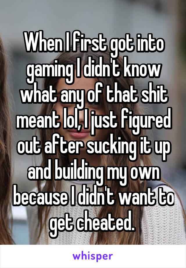When I first got into gaming I didn't know what any of that shit meant lol, I just figured out after sucking it up and building my own because I didn't want to get cheated. 