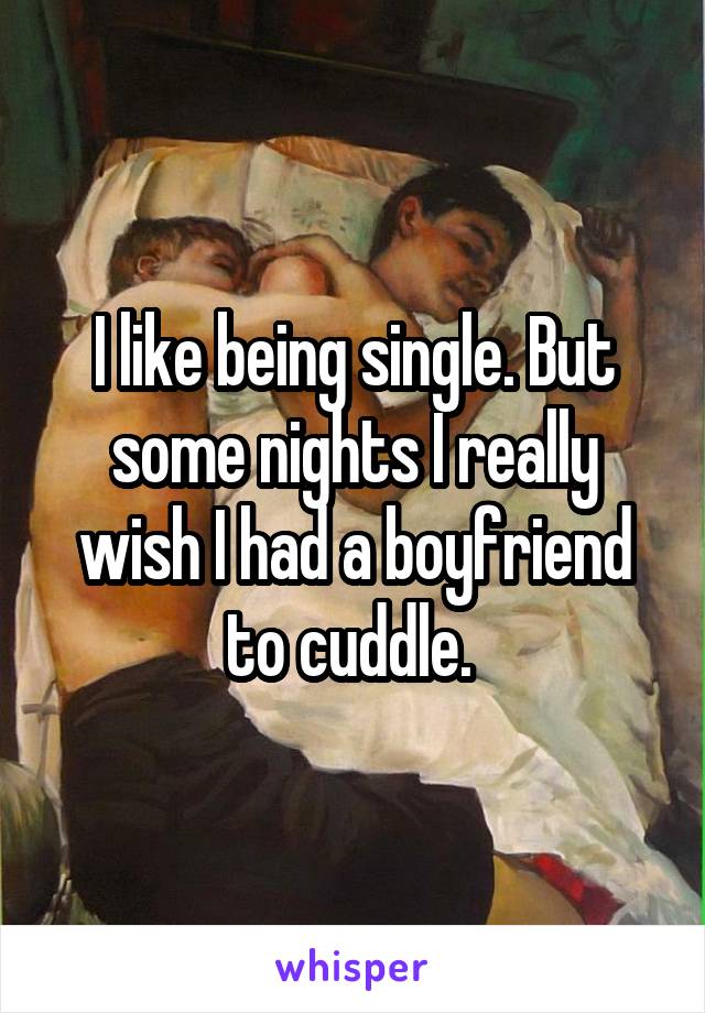 I like being single. But some nights I really wish I had a boyfriend to cuddle. 