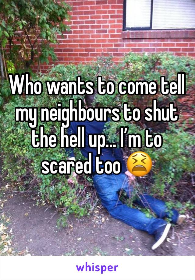 Who wants to come tell my neighbours to shut the hell up... I’m to scared too 😫