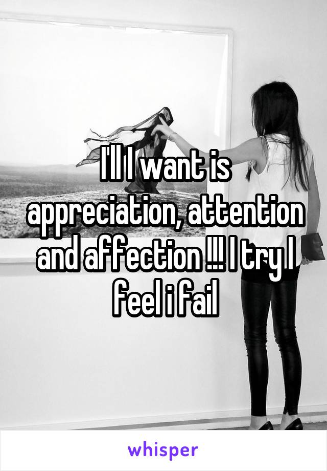 I'll I want is appreciation, attention and affection !!! I try I feel i fail