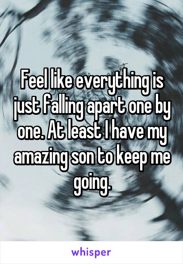 Feel like everything is just falling apart one by one. At least I have my amazing son to keep me going.