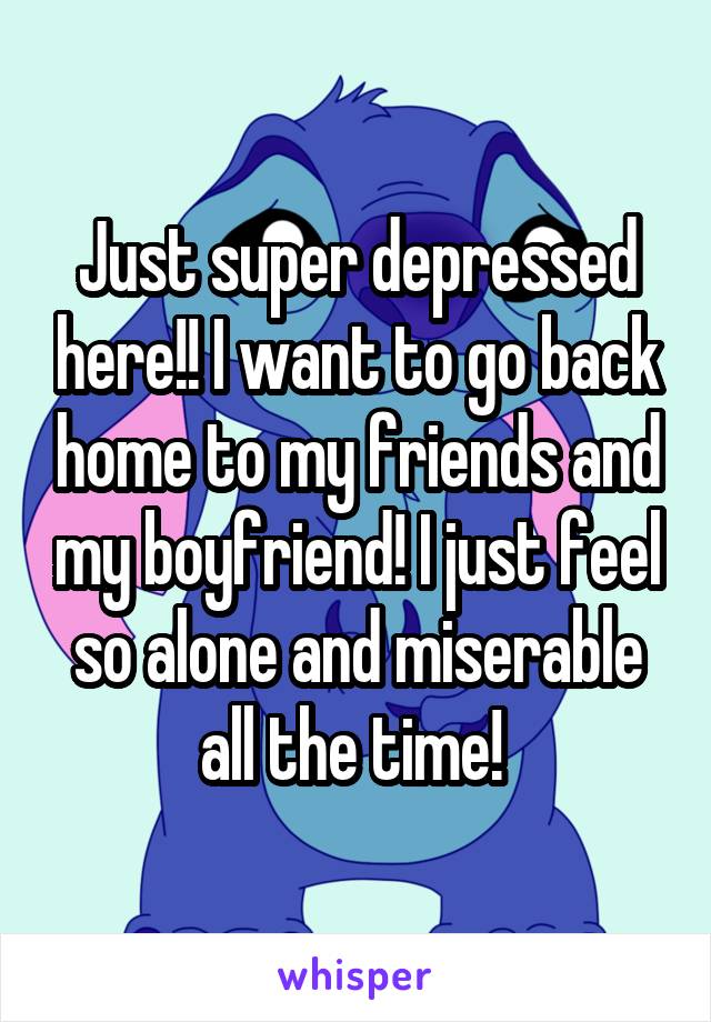 Just super depressed here!! I want to go back home to my friends and my boyfriend! I just feel so alone and miserable all the time! 