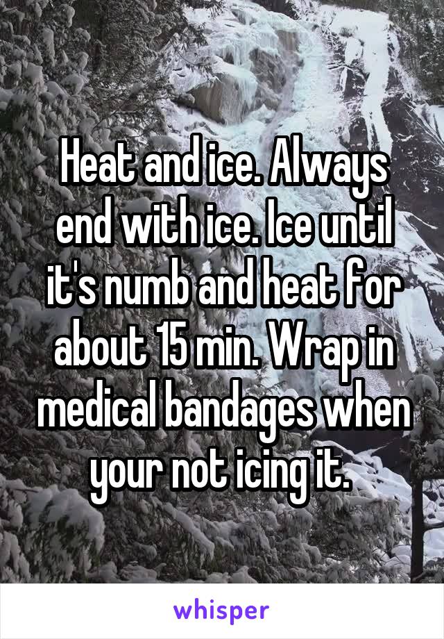 Heat and ice. Always end with ice. Ice until it's numb and heat for about 15 min. Wrap in medical bandages when your not icing it. 