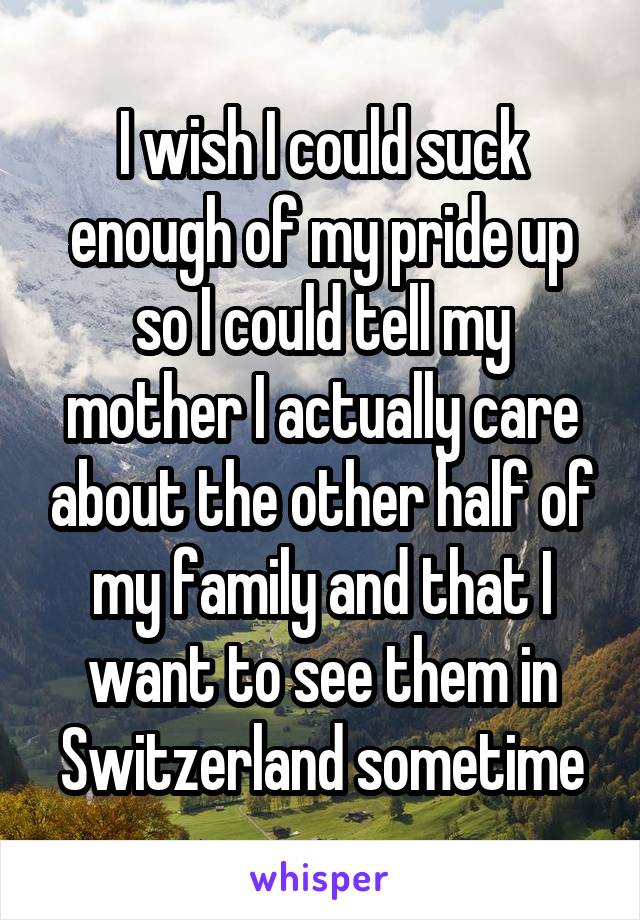 I wish I could suck enough of my pride up so I could tell my mother I actually care about the other half of my family and that I want to see them in Switzerland sometime