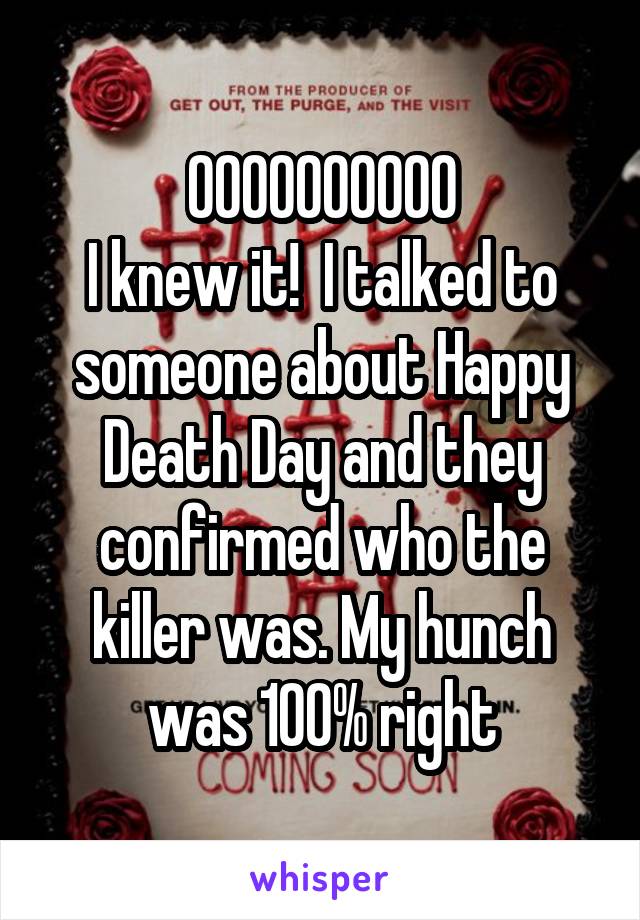 OOOOOOOOOO
I knew it!  I talked to someone about Happy Death Day and they confirmed who the killer was. My hunch was 100% right
