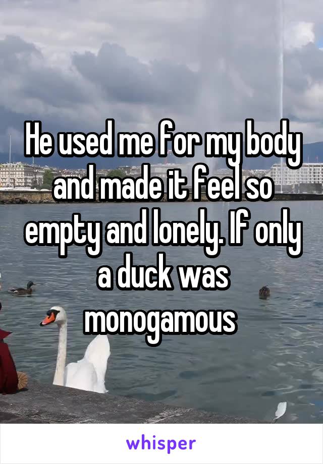 He used me for my body and made it feel so empty and lonely. If only a duck was monogamous 