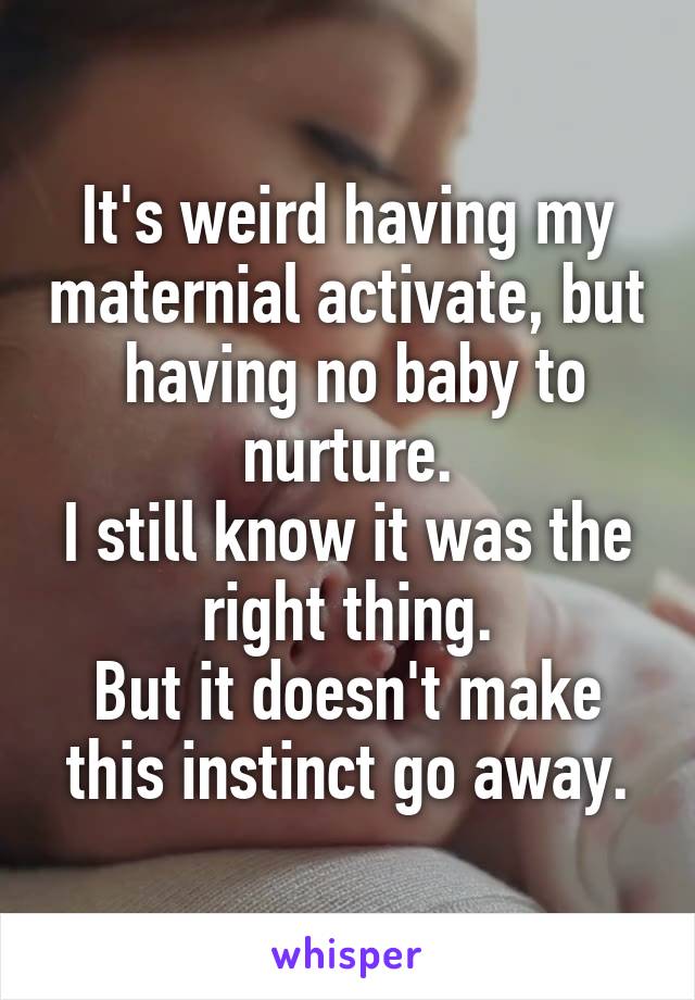 It's weird having my maternial activate, but
 having no baby to nurture.
I still know it was the right thing.
But it doesn't make this instinct go away.