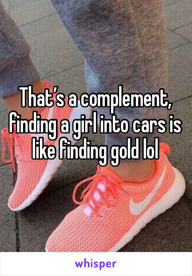That’s a complement, finding a girl into cars is like finding gold lol