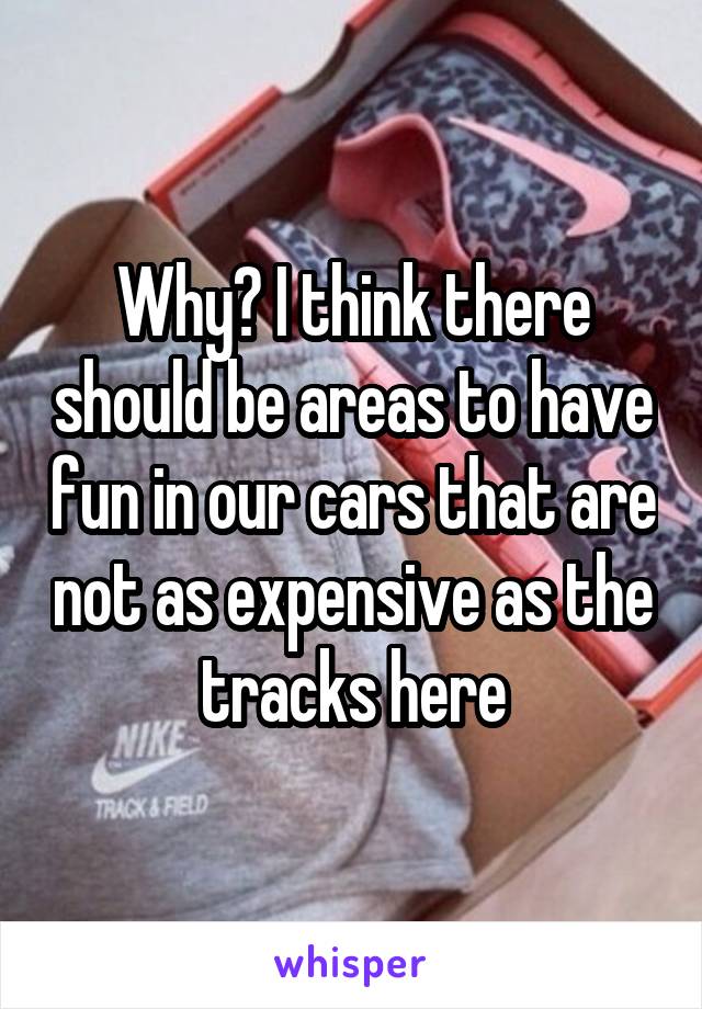 Why? I think there should be areas to have fun in our cars that are not as expensive as the tracks here