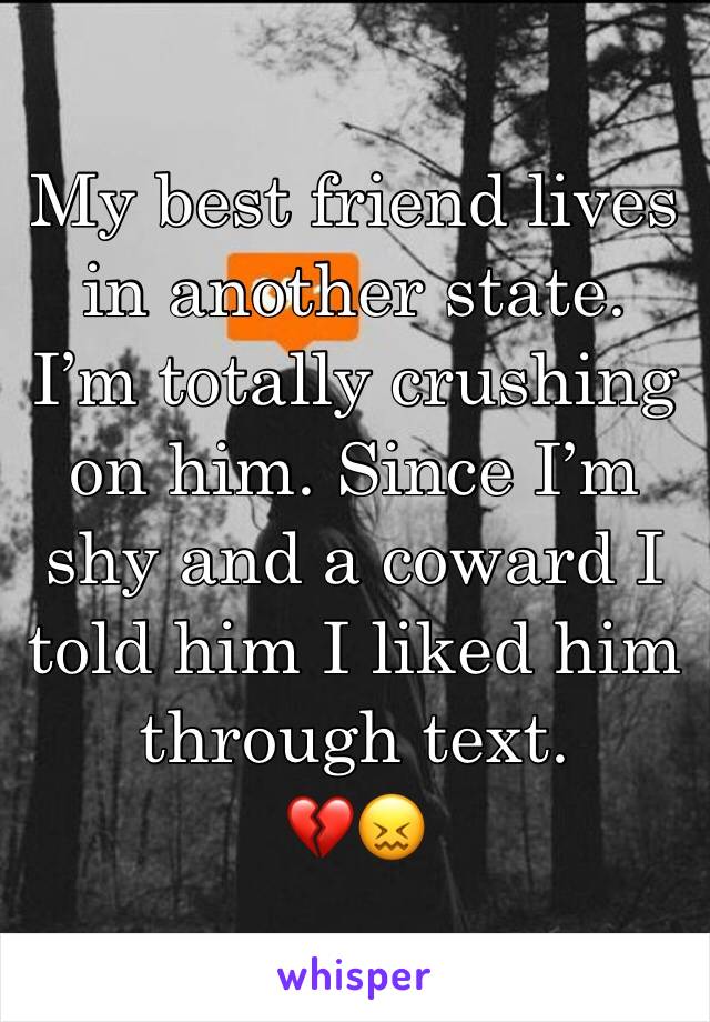 My best friend lives in another state. I’m totally crushing on him. Since I’m shy and a coward I told him I liked him through text.
💔😖