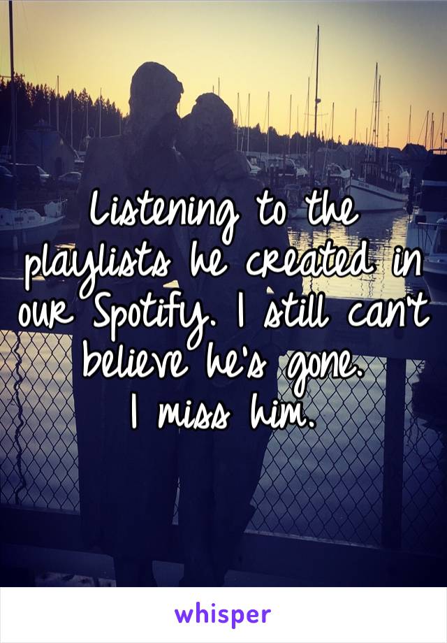 Listening to the playlists he created in our Spotify. I still can’t believe he’s gone. 
I miss him.