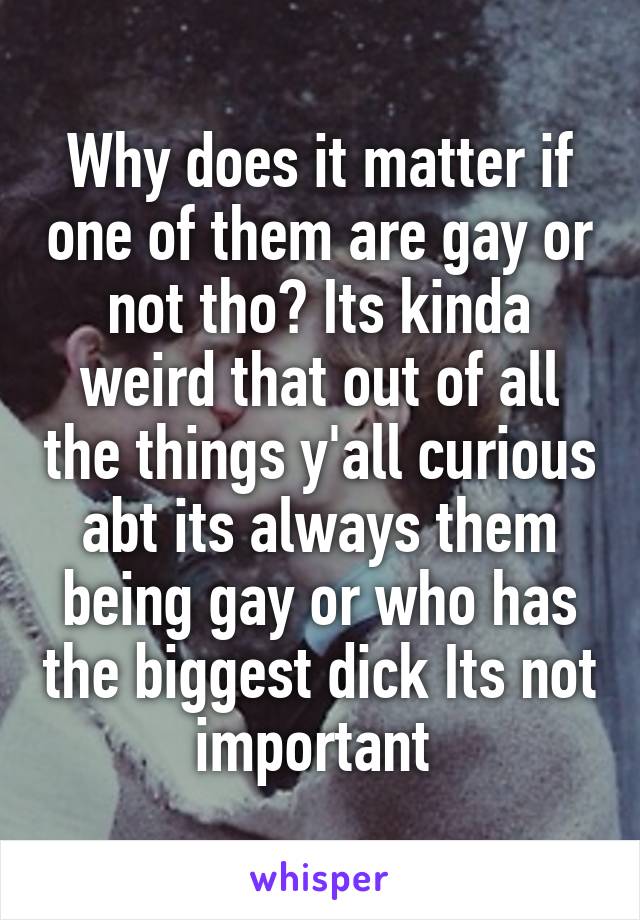 Why does it matter if one of them are gay or not tho? Its kinda weird that out of all the things y'all curious abt its always them being gay or who has the biggest dick Its not important 