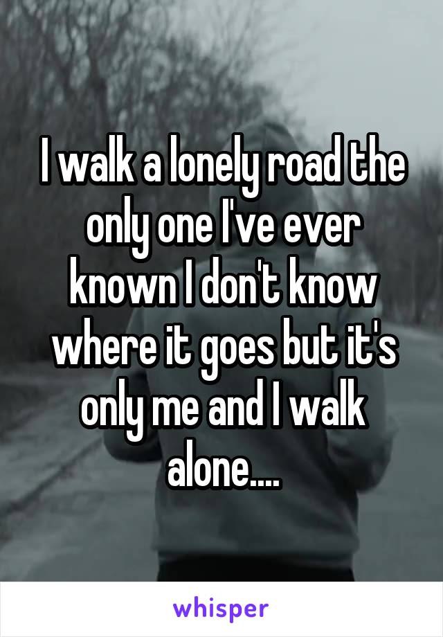 I walk a lonely road the only one I've ever known I don't know where it goes but it's only me and I walk alone....