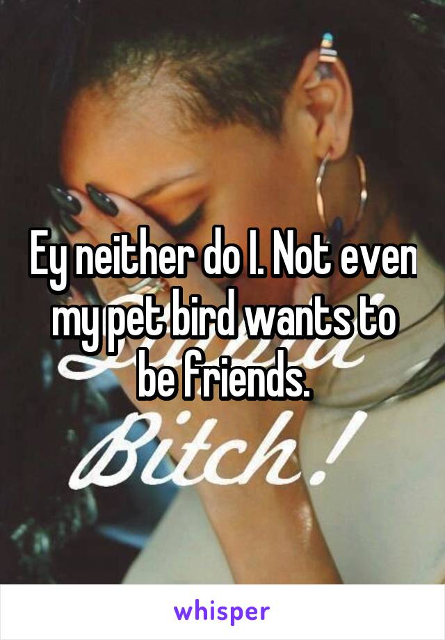 Ey neither do I. Not even my pet bird wants to be friends.