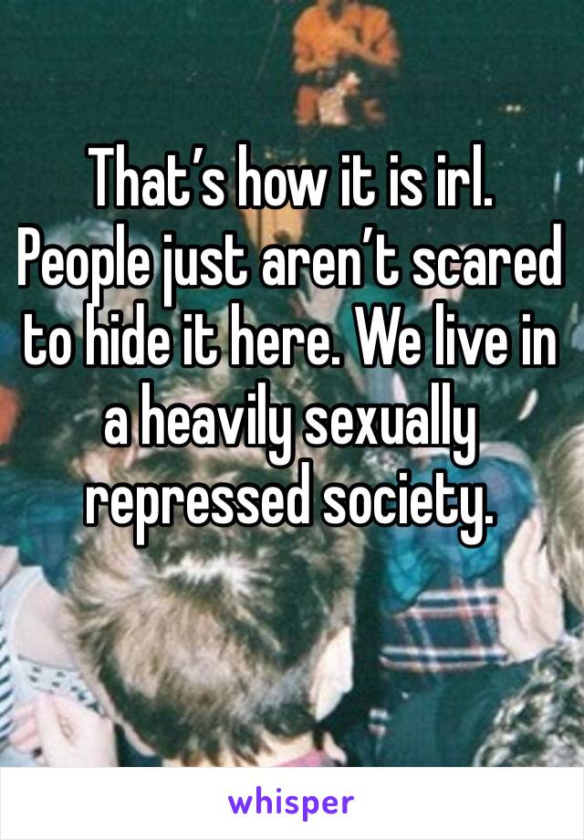 That’s how it is irl. People just aren’t scared to hide it here. We live in a heavily sexually repressed society. 