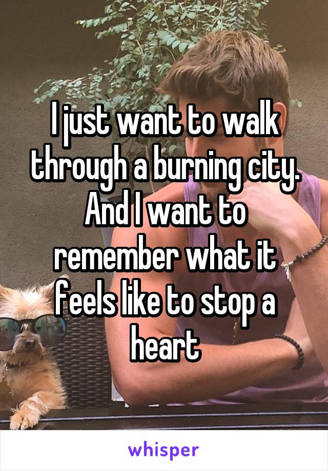I just want to walk through a burning city. And I want to remember what it feels like to stop a heart