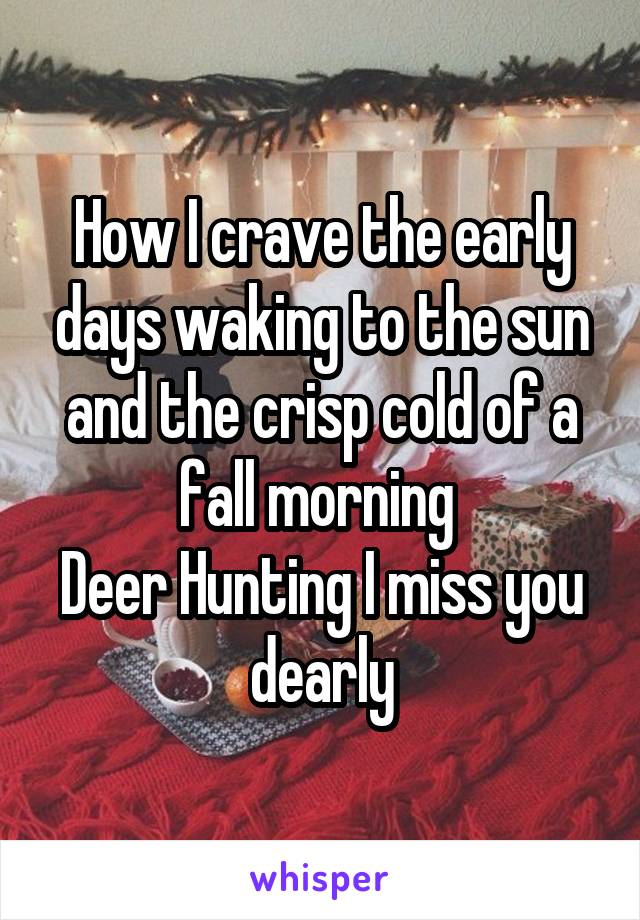 How I crave the early days waking to the sun and the crisp cold of a fall morning 
Deer Hunting I miss you dearly