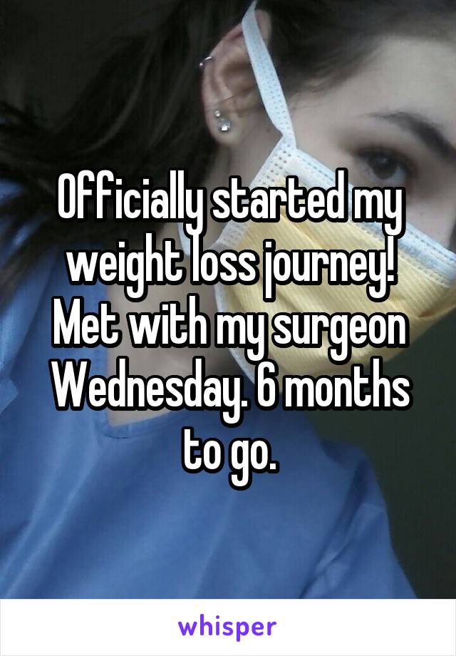 Officially started my weight loss journey! Met with my surgeon Wednesday. 6 months to go.