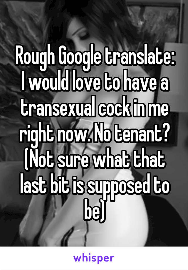 Rough Google translate: I would love to have a transexual cock in me right now. No tenant? (Not sure what that last bit is supposed to be)