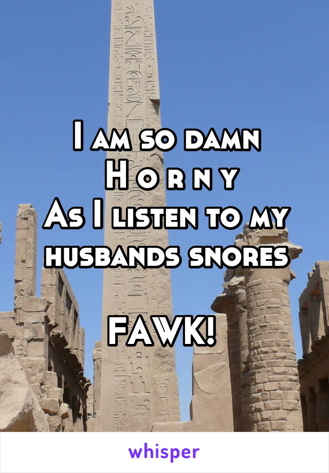 I am so damn
 H o r n y
As I listen to my husbands snores

FAWK! 