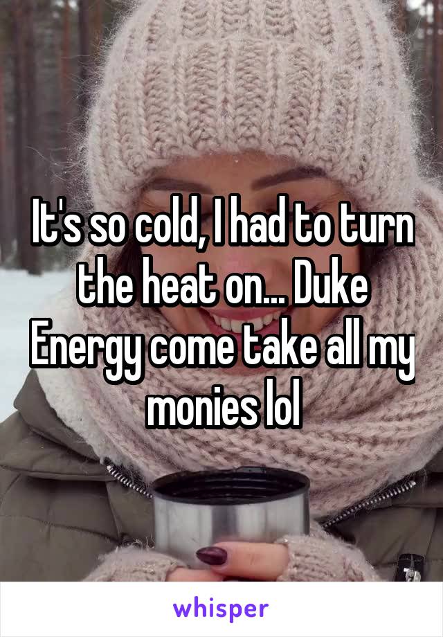 It's so cold, I had to turn the heat on... Duke Energy come take all my monies lol