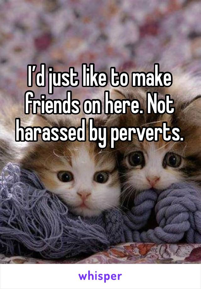 I’d just like to make friends on here. Not harassed by perverts. 
