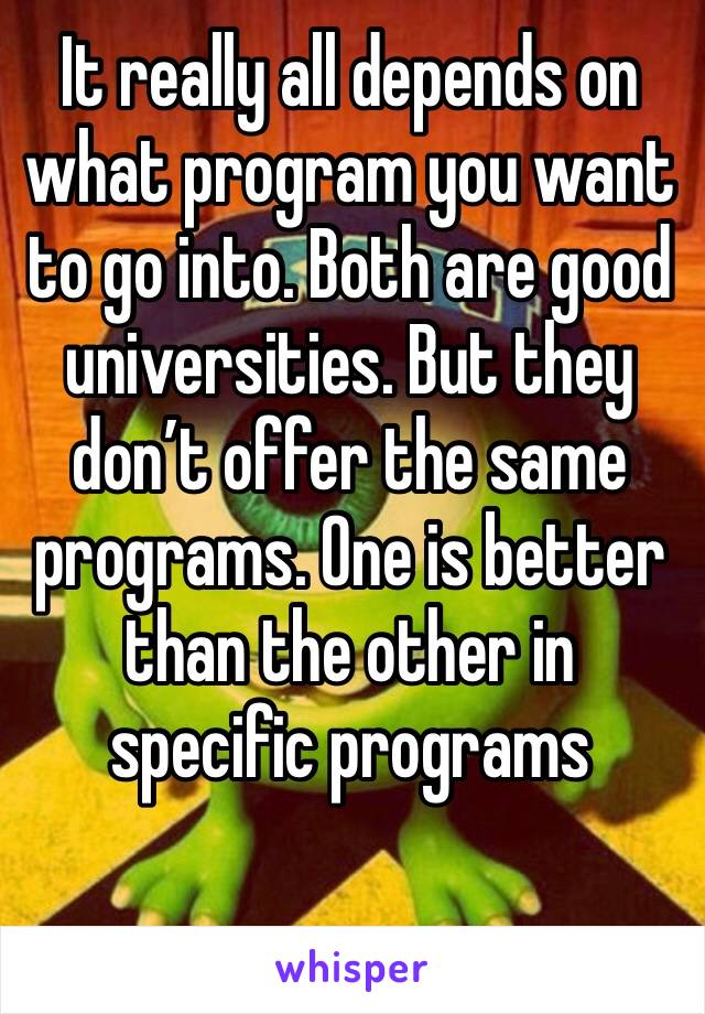It really all depends on what program you want to go into. Both are good universities. But they don’t offer the same programs. One is better than the other in specific programs 