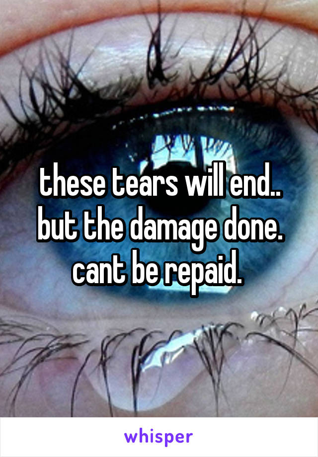 these tears will end.. but the damage done. cant be repaid. 