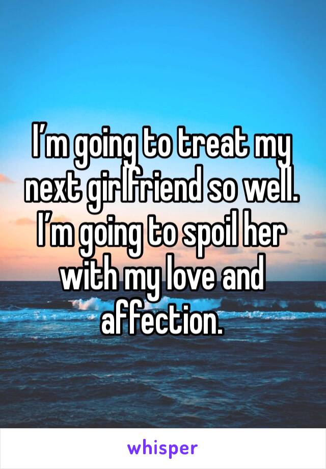 I’m going to treat my next girlfriend so well. I’m going to spoil her with my love and affection.