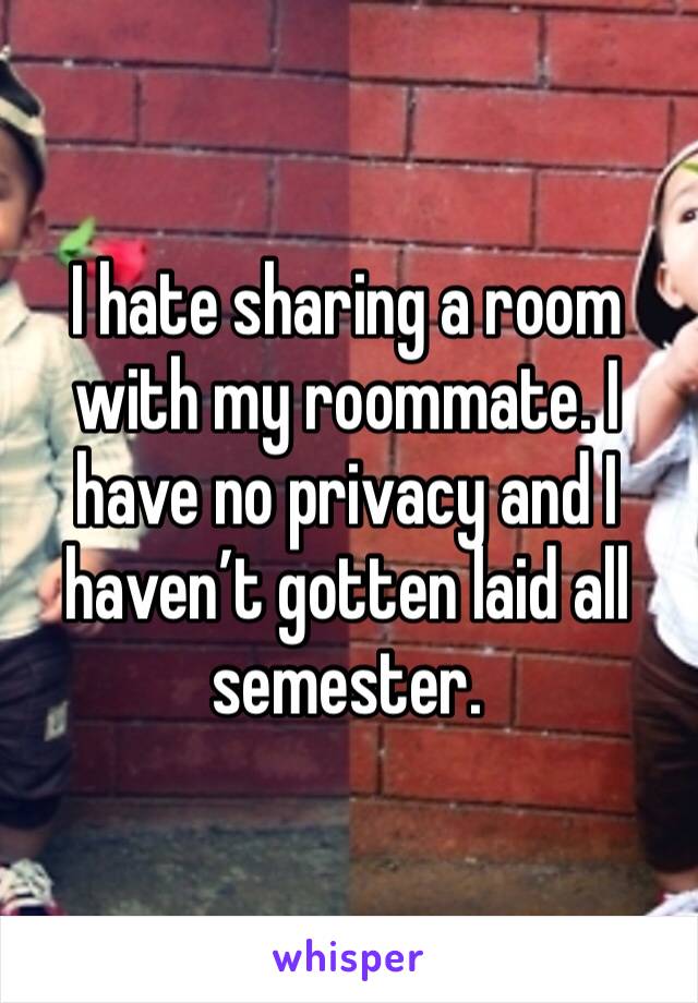 I hate sharing a room with my roommate. I have no privacy and I haven’t gotten laid all semester. 