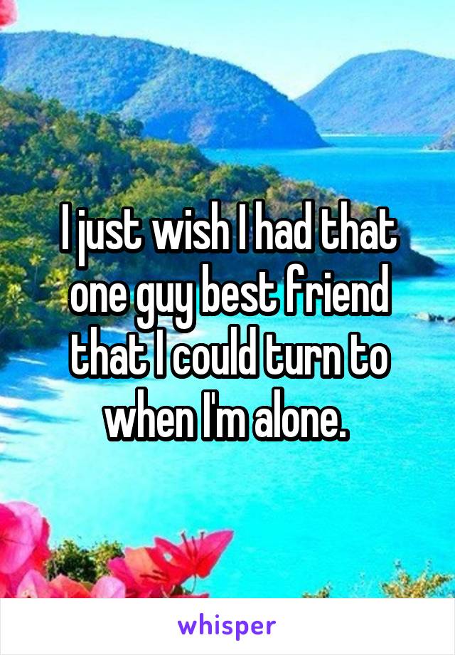 I just wish I had that one guy best friend that I could turn to when I'm alone. 