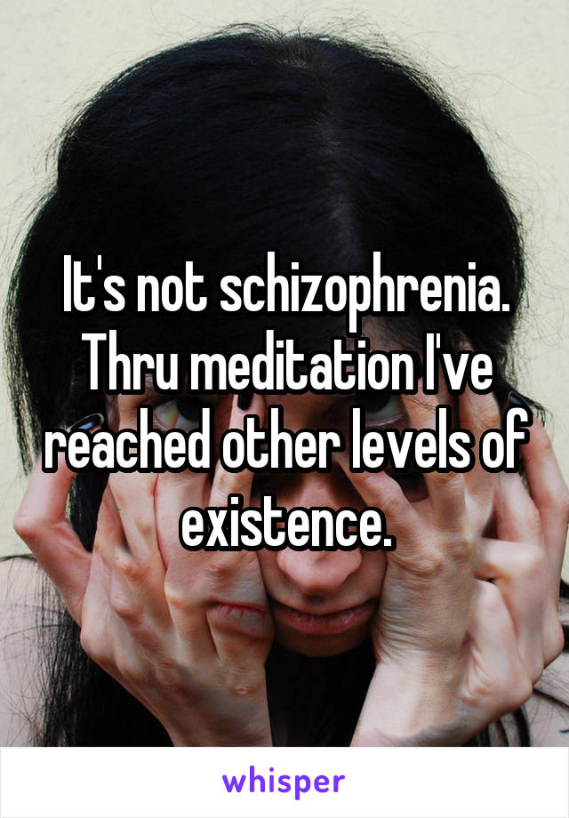 It's not schizophrenia. Thru meditation I've reached other levels of existence.